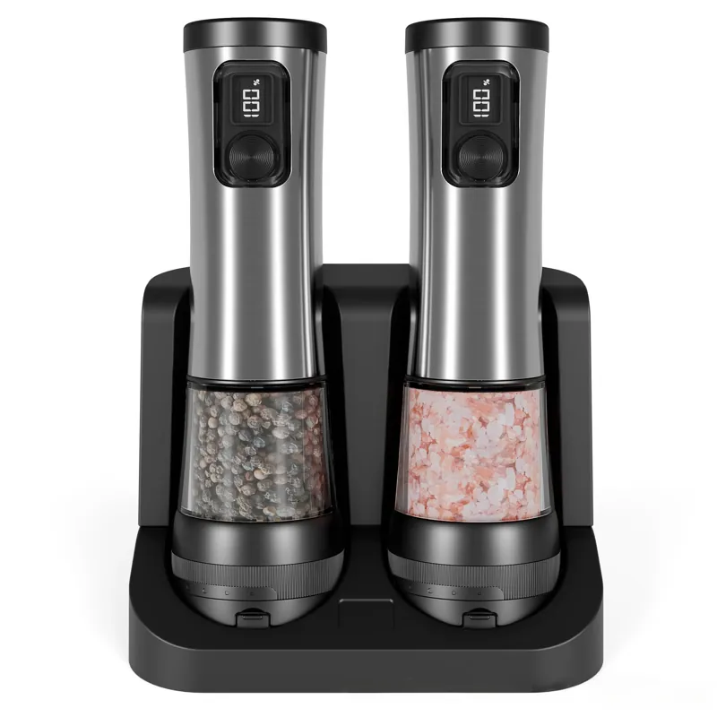 FENSTOEN electric salt and pepper grinders on a charging base